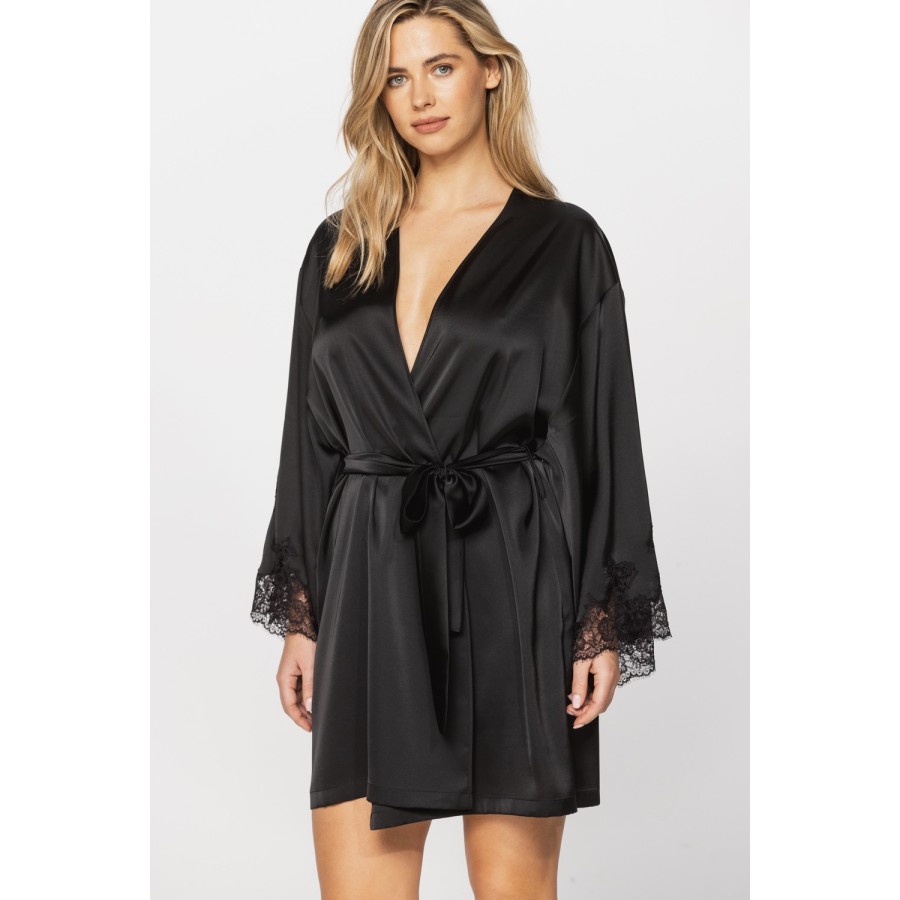 Bata de loungewear ceñida, tonos negro y naranja